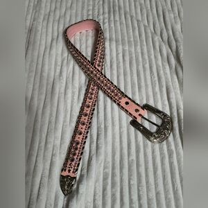 Kippys Authentic Pink Cowgirl BlingWestern Belt with Swarovdki Silver Buckle.